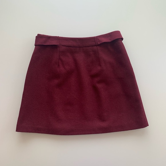 Topshop Wool Blend A-Line Mini Skirt in Burgundy/Bordeaux | Size 6 - Picture 3 of 7